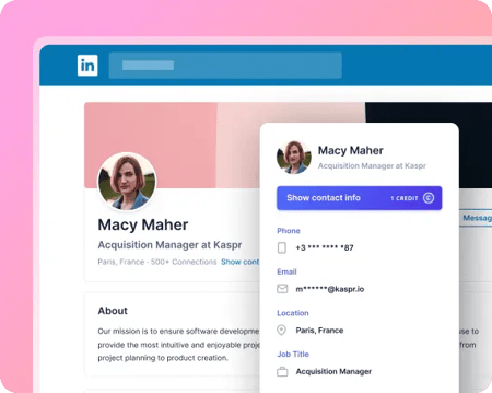 Screenshot von Kaspr LinkedIn Chrome Extension auf dem Desktop Screenshot von Kaspr LinkedIn Chrome Extension auf dem Desktop
